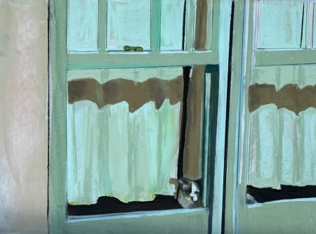 The cat in Marys window by artist carol arnold